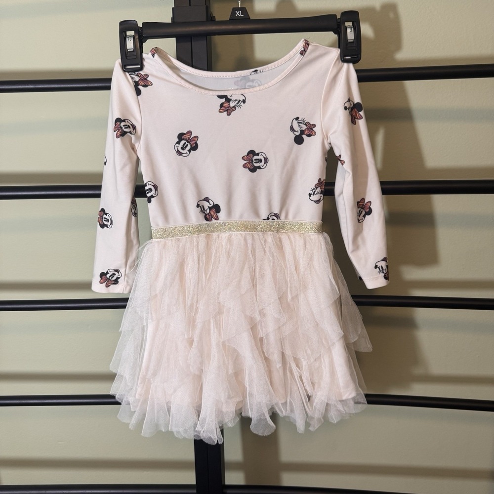 Disney‎ Minnie Mouse Tutu Dress Cream With Stretch Sparkle And Ruffles Size 3T